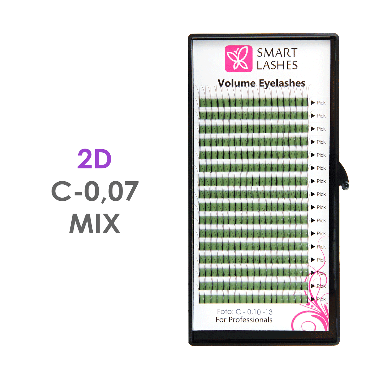 Ресницы в пучках 2D - C - 0,07 мм x MIX 8-15 мм - 16 линий | Smart Lashes