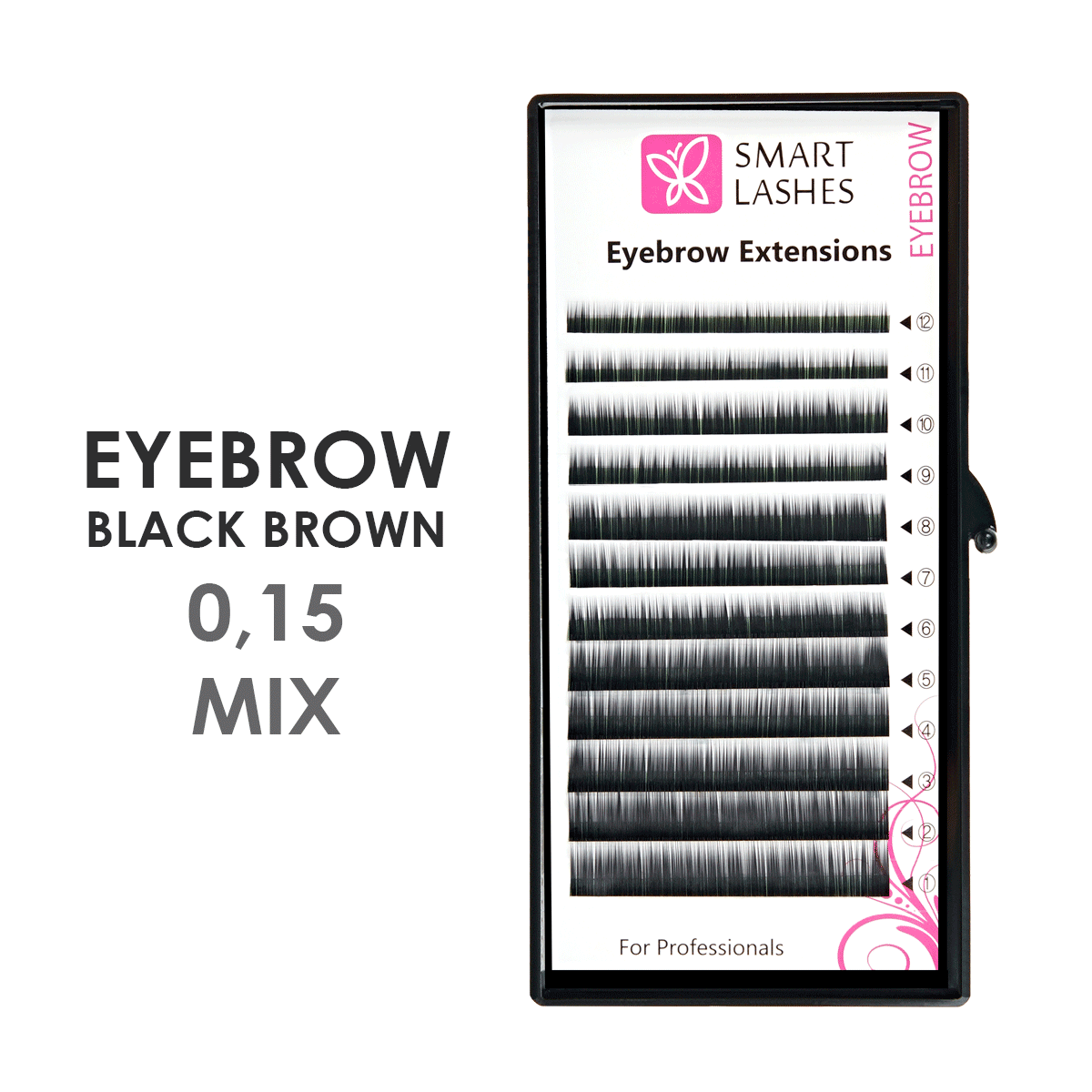 Чёрно-коричневые брови для наращивания MIX - 0,15 мм x 4 - 8 мм - 12 линий  | Smart Lashes
