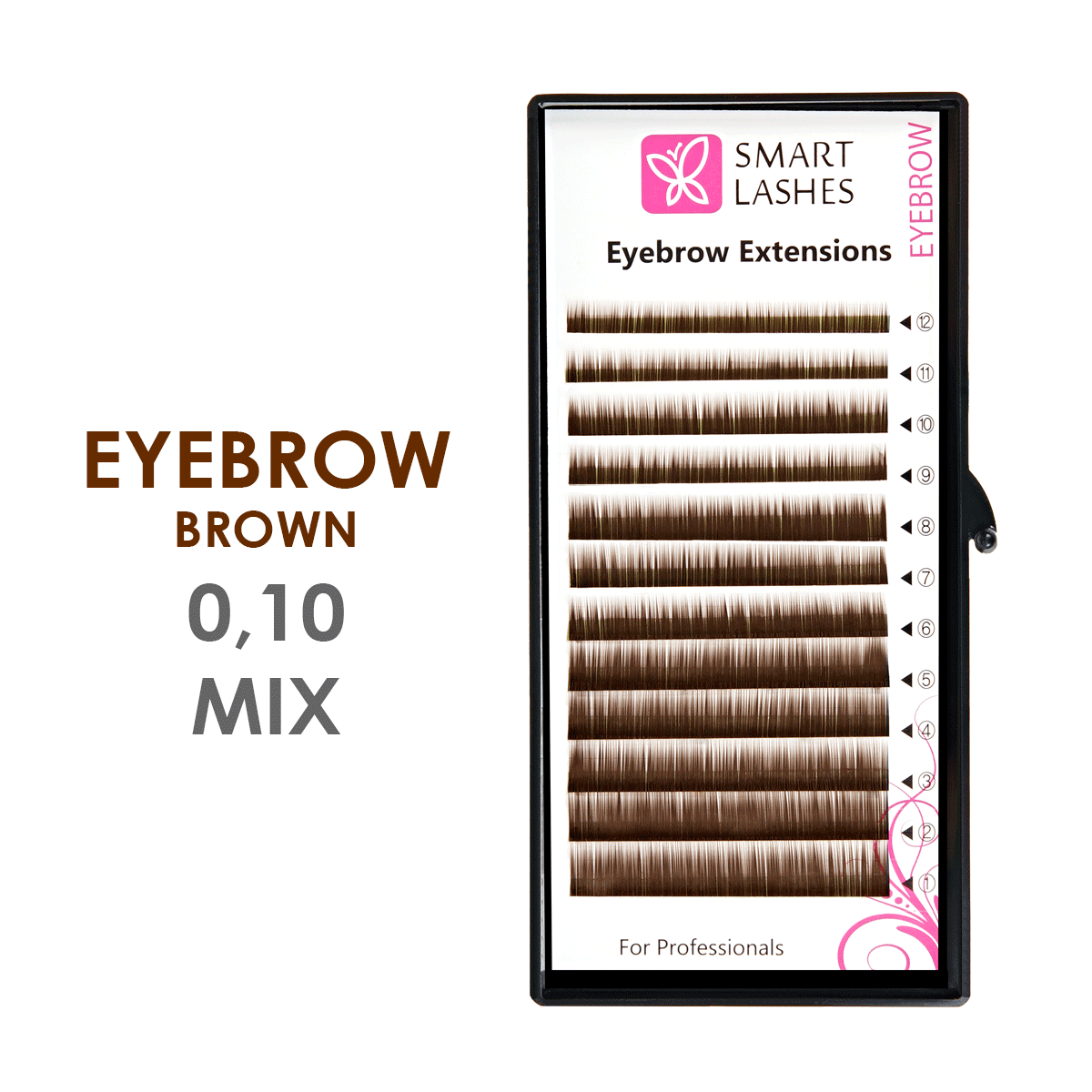 Коричневые брови для наращивания MIX - 0,10 мм x 4 - 8 мм - 12 линий  | Smart Lashes