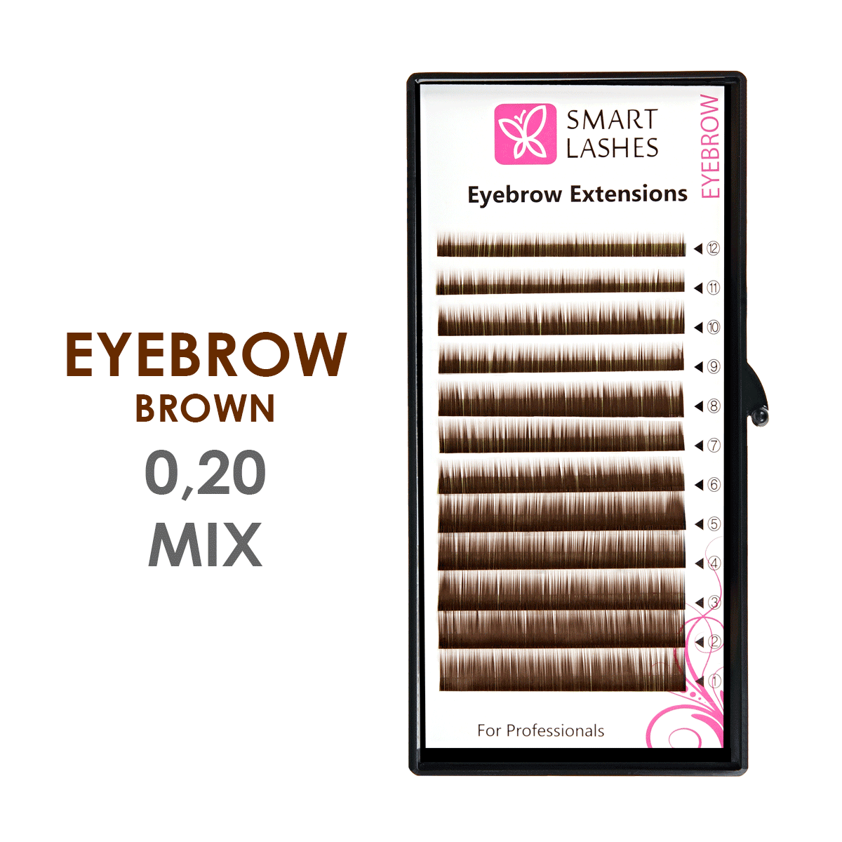 Коричневые брови для наращивания MIX - 0,20 мм x 4 - 8 мм - 12 линий | Smart Lashes