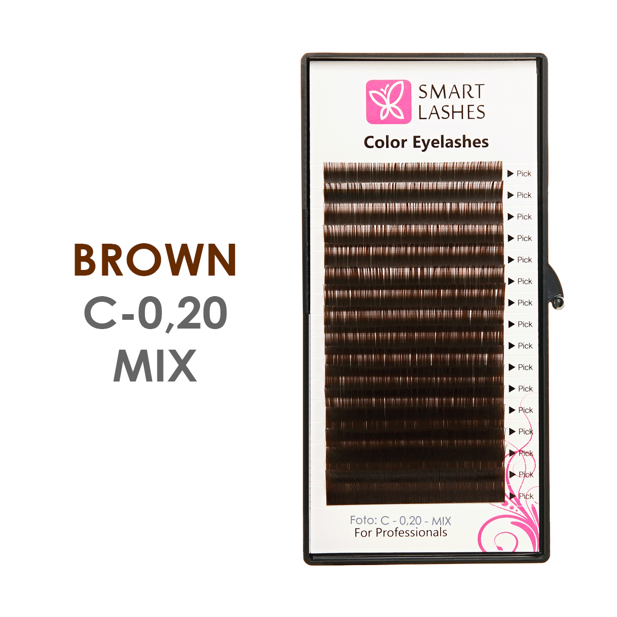 Коричневые ресницы - C - 0,20 мм x 8 - 15 мм - 16 линий | Smart Lashes