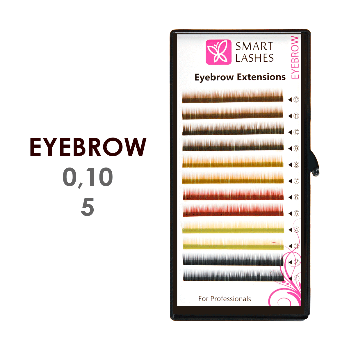 Цветные брови для наращивания MIX - 0,10 мм x 05 мм - 12 линий  | Smart Lashes