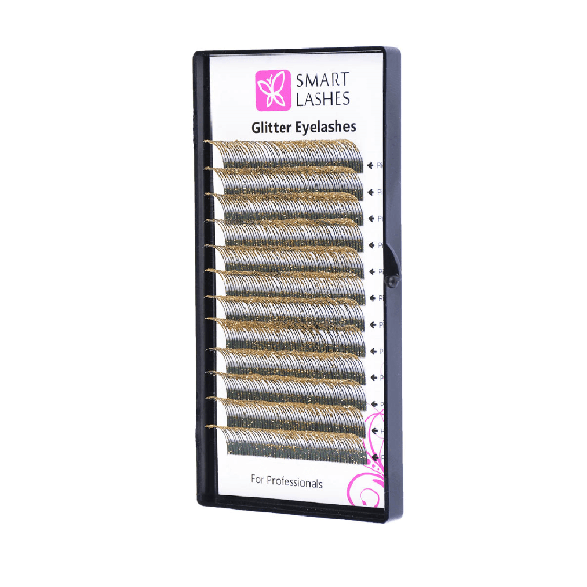 Ресницы c блёстками золотые - C - 0,20 мм x 14 мм - 12 линий | Smart Lashes