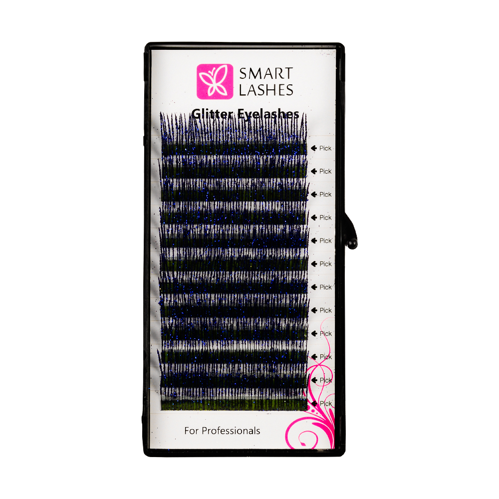 Ресницы c блёстками синие - C - 0,20 мм x 14 мм - 12 линий | Smart Lashes