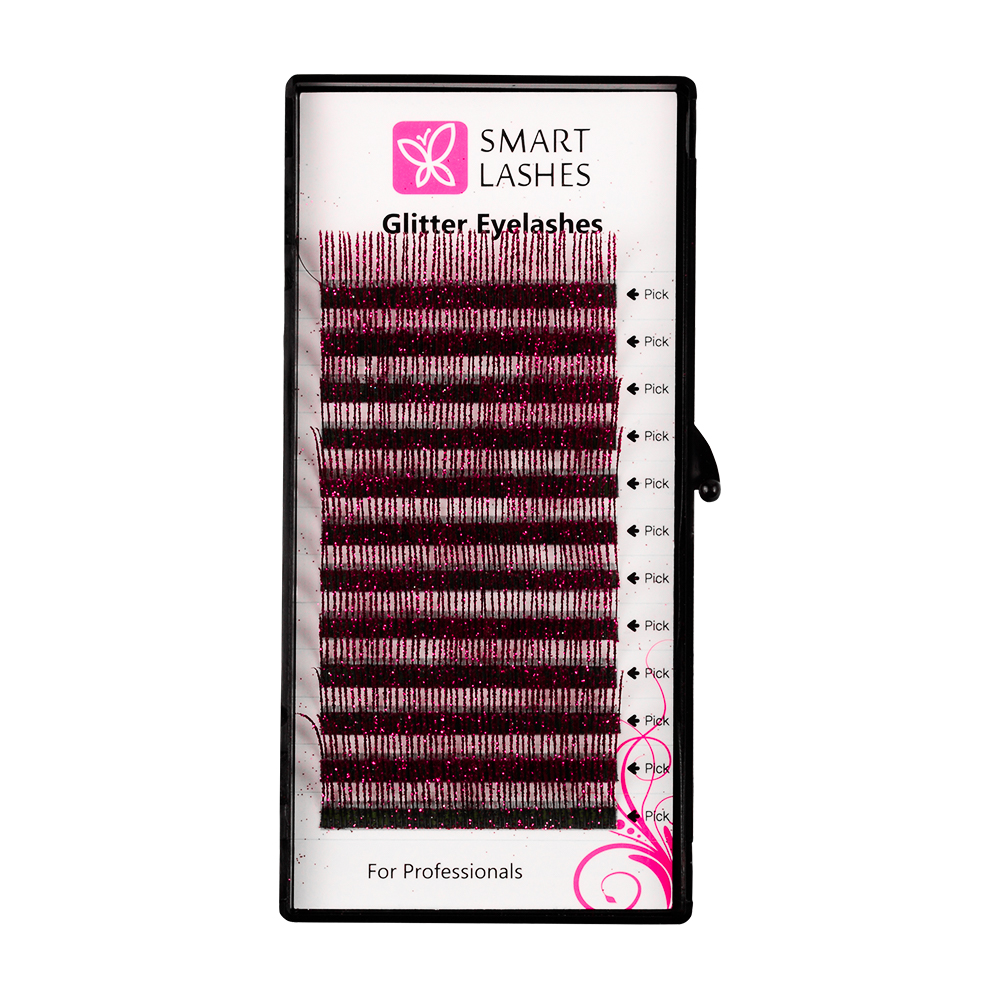 Ресницы c блёстками красные - C - 0,20 мм x 14 мм - 12 линий | Smart Lashes