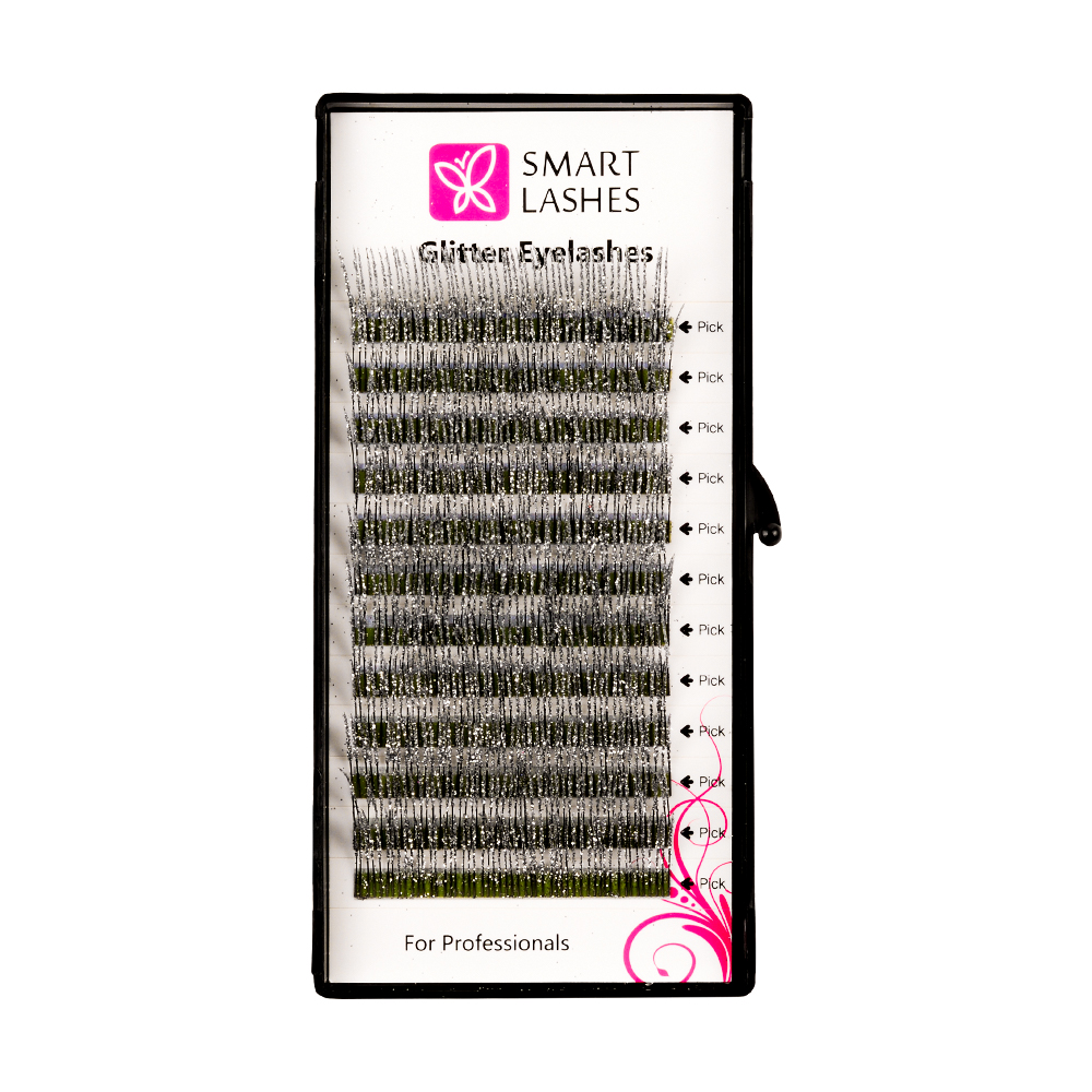 Ресницы c блёстками серебряные - C - 0,20 мм x 14 мм - 12 линий | Smart Lashes