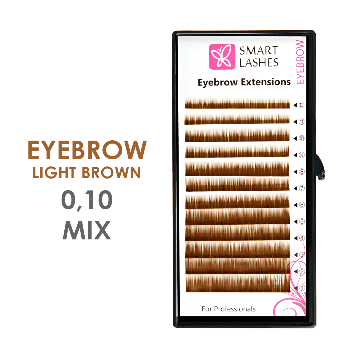 Светло-коричневые брови для наращивания MIX - 0,10 мм x 4 - 8 мм - 12 линий  | Smart Lashes
