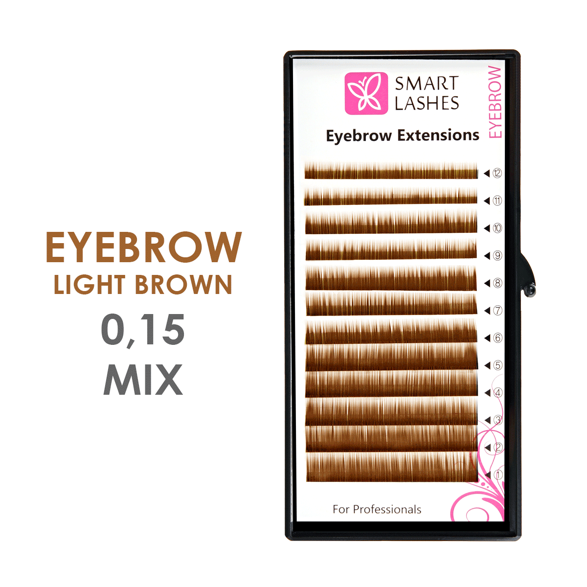 Светло-коричневые брови для наращивания MIX - 0,15 мм x 4 - 8 мм - 12 линий  | Smart Lashes