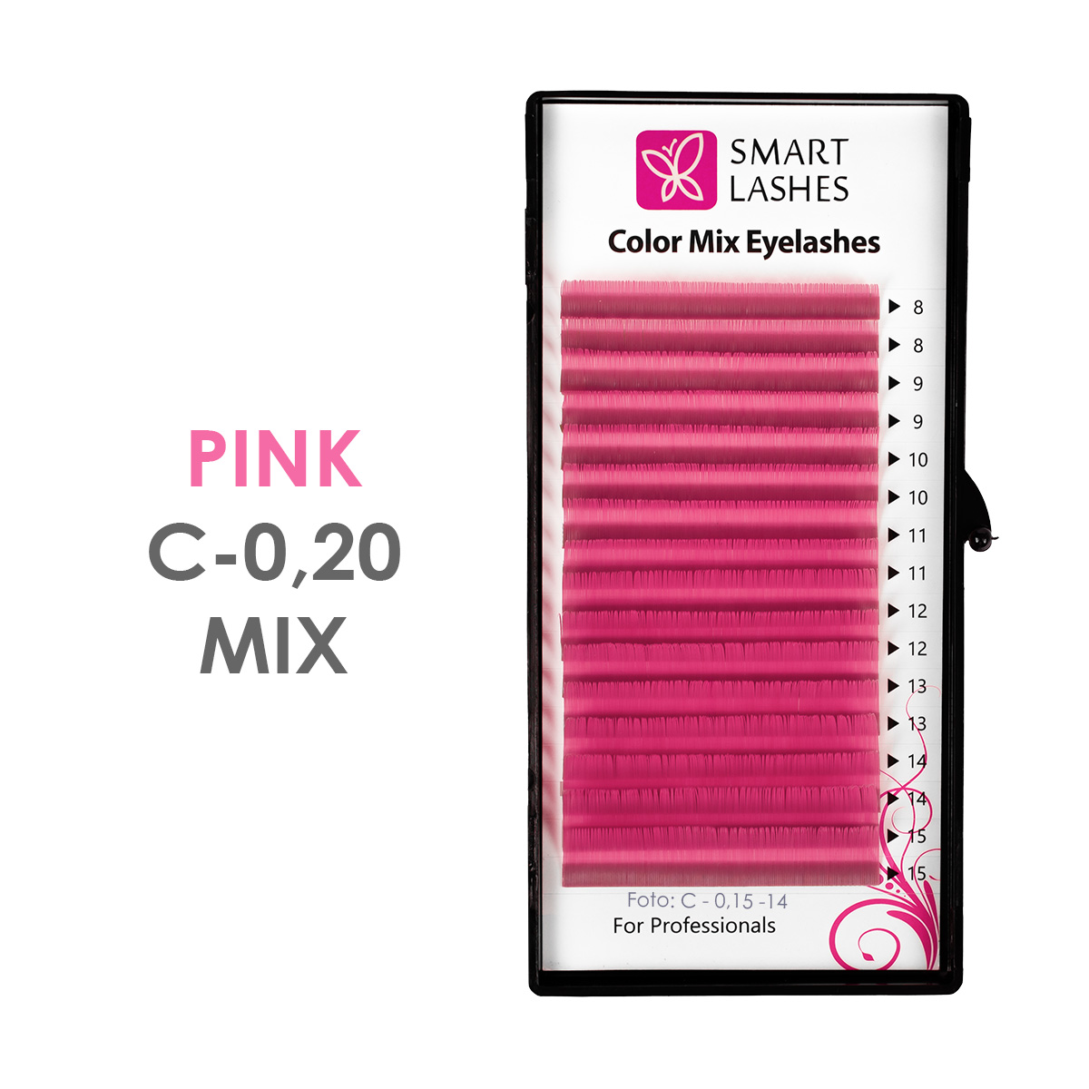 Розовые ресницы - C - 0,20 мм x 8 - 15 мм - 16 линий | Smart Lashes