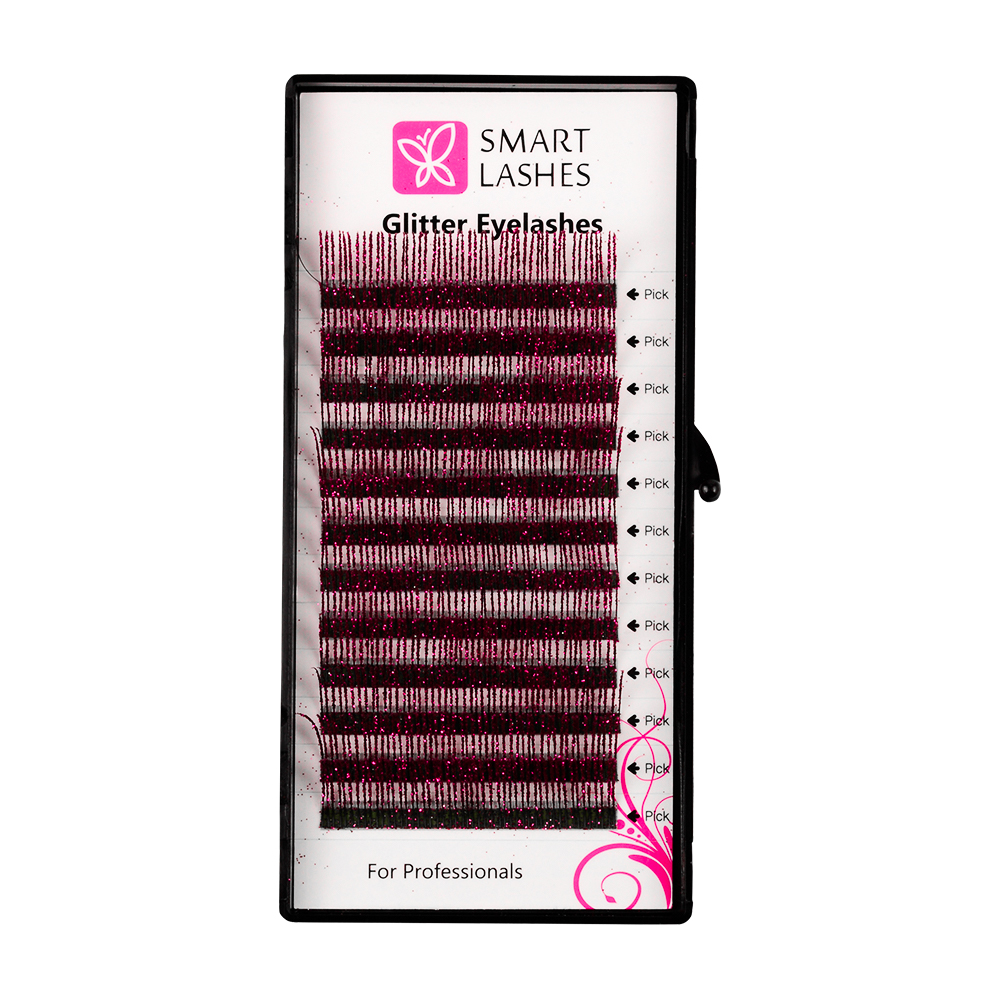Ресницы c блёстками розовые - C - 0,20 мм x 14 мм - 12 линий | Smart Lashes
