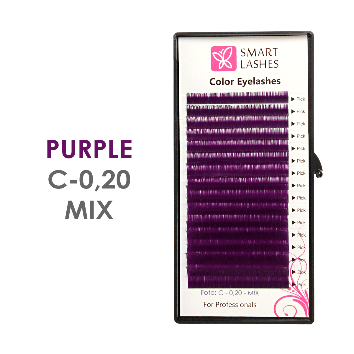 Фиолетовые ресницы - C - 0,20 мм x 8 - 15 мм - 16 линий | Smart Lashes